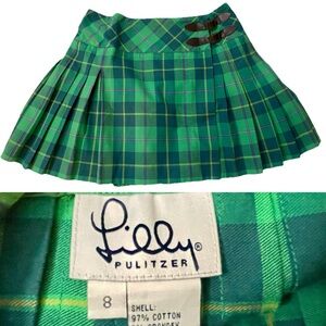 Lilly Pulitzer Green Plaid Pleated Mini Skirt